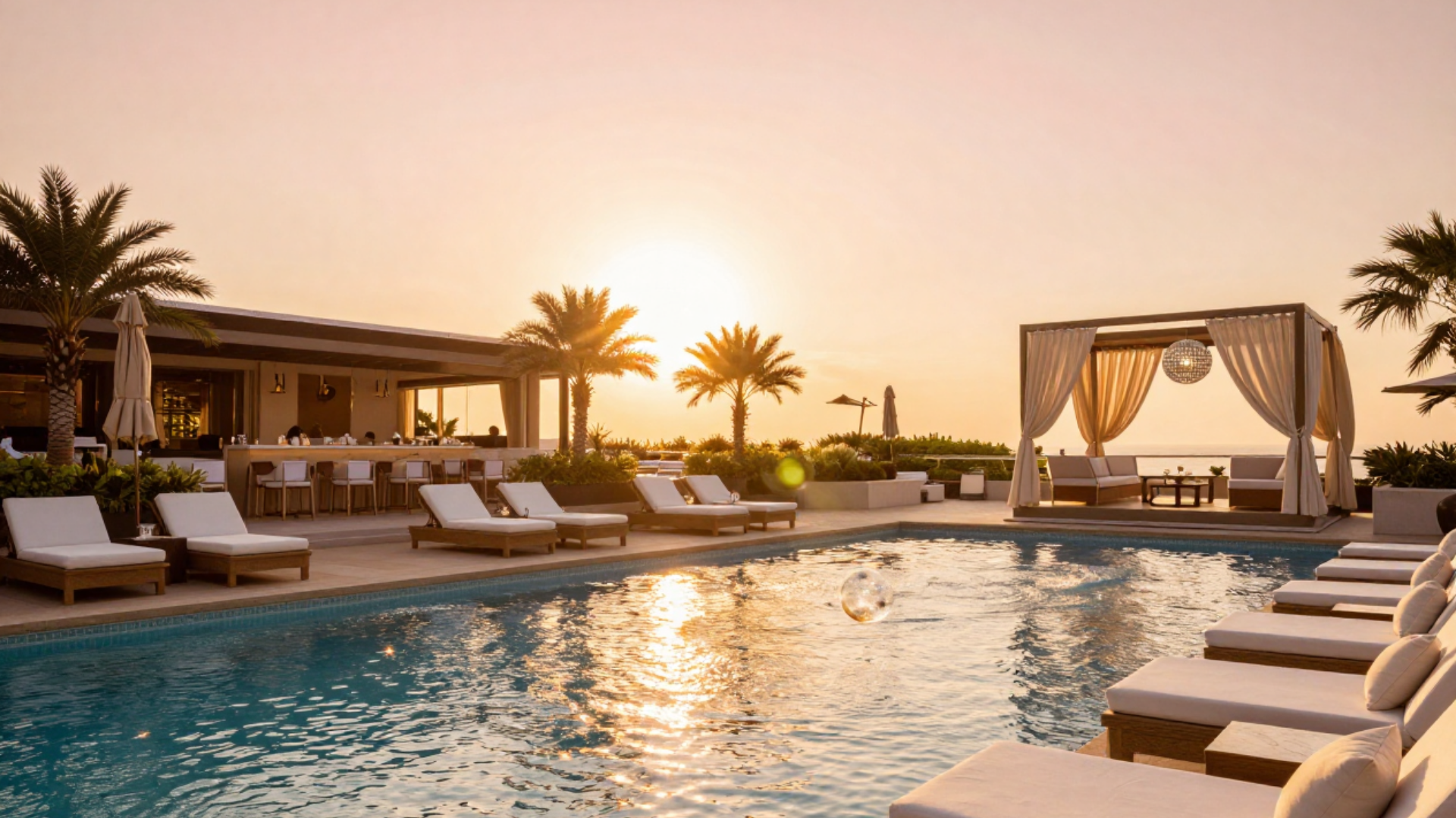 Atmospheric boutique hotel interior with warm architectural lighting and luxurious ambiance